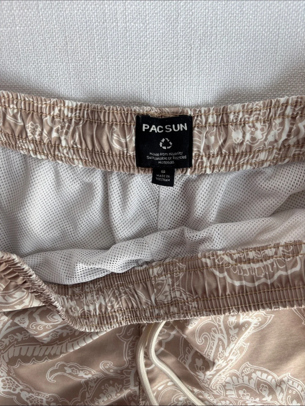PacSun Beige Paisley Drawstring Swim Shorts -344sku